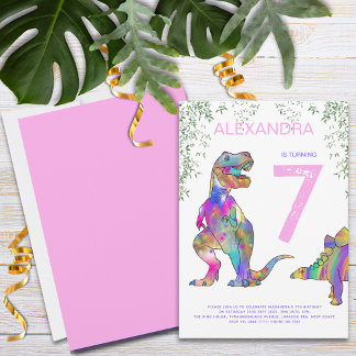 Dinosaurier Mädchen Geburtstagsparty pink Einladung