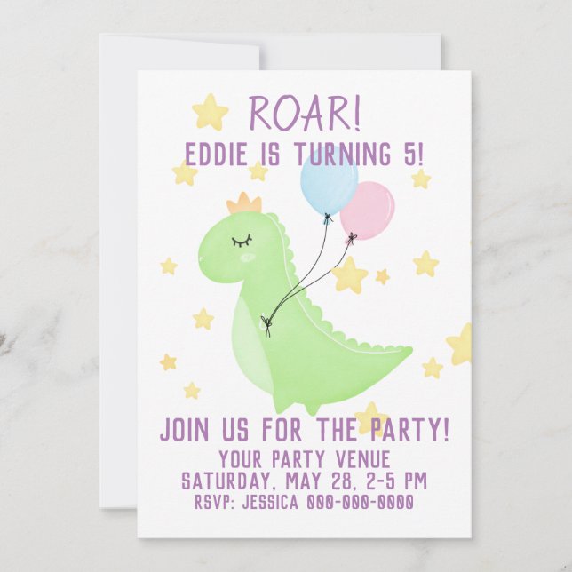 Dinosaurier mit Balloons Einladung (Vorderseite)