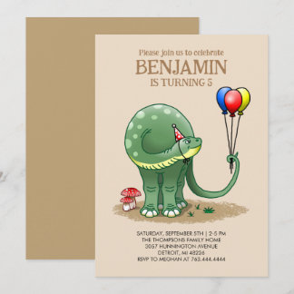 Dinosaurier mit Balloons zum Geburtstag Einladung