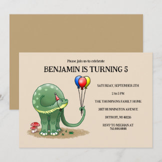 Dinosaurier mit Balloons zum Geburtstag Einladung