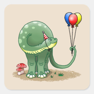 Dinosaurier mit Balloons zum Geburtstag Quadratischer Aufkleber