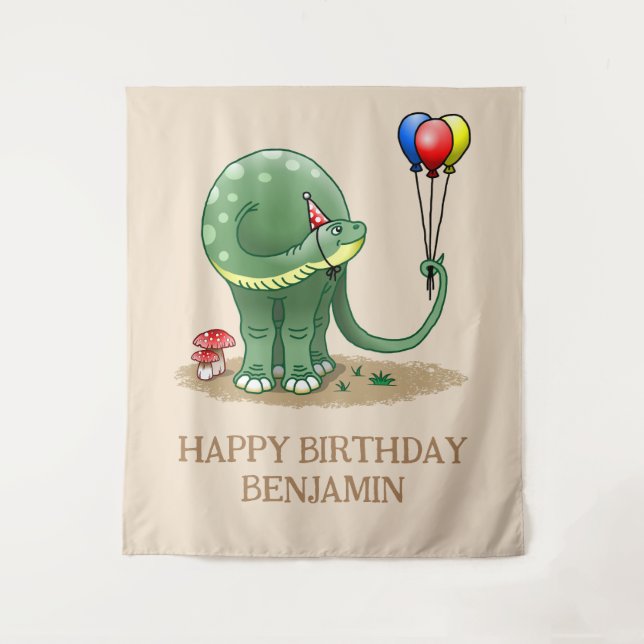 Dinosaurier mit Balloons zum Geburtstag Wandteppich (Vorderseite)