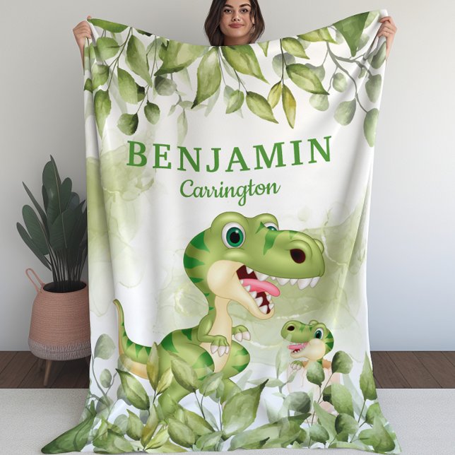 Dinosaurier mit Blätter Kid's Blanket für Jungen Fleecedecke (Dinosaur with Leaves Kid’s Blanket for Boys (L))