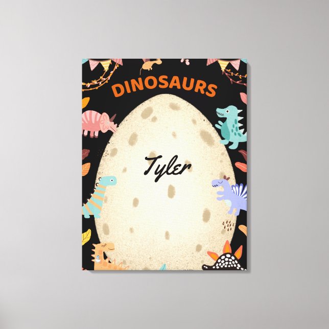 Dinosaurier mit Dinosauriern und Dino-Eiern Leinwanddruck (Vorderseite)