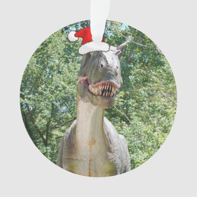 Dinosaurier mit einem Weihnachtshut zu Weihnachten Ornament (Vorderseite)