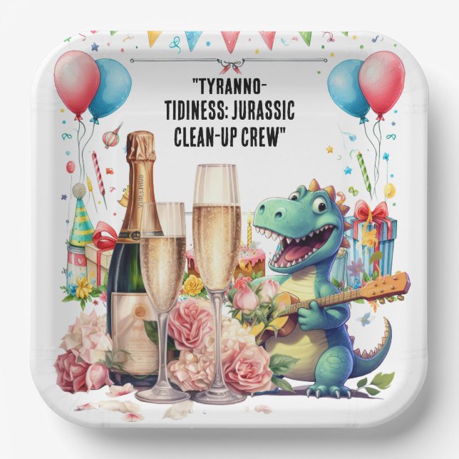 Dinosaurier mit Getränken Pappteller (Vorderseite)