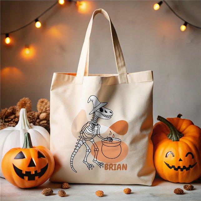 Dinosaurier mit Hexenhut-Tote-Beutel Tragetasche (Von Creator hochgeladen)