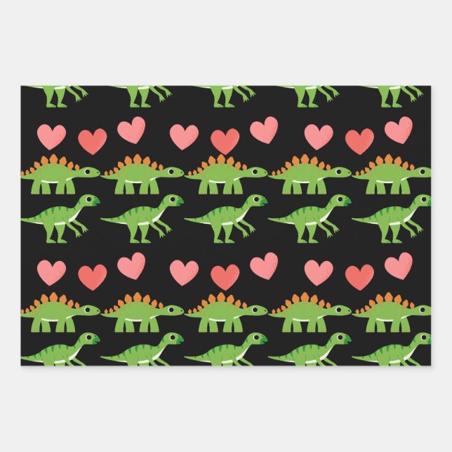 Dinosaurier mit Liebe-Umschlagpapier Geschenkpapier Set (Vorderseite 3)