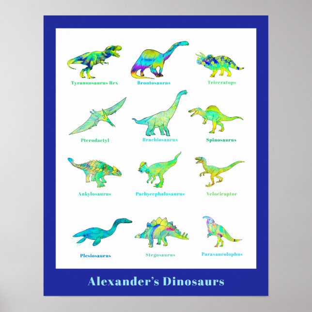 Dinosaurier mit Namen blau grün Bildung Poster (Vorne)