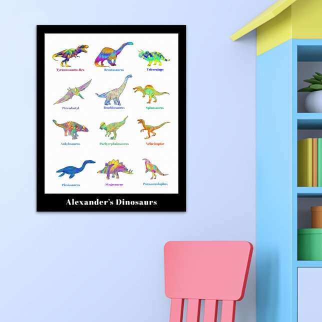 Dinosaurier mit Namen bunt Educational Poster (colorful dinosaurs with names personalized poster)
