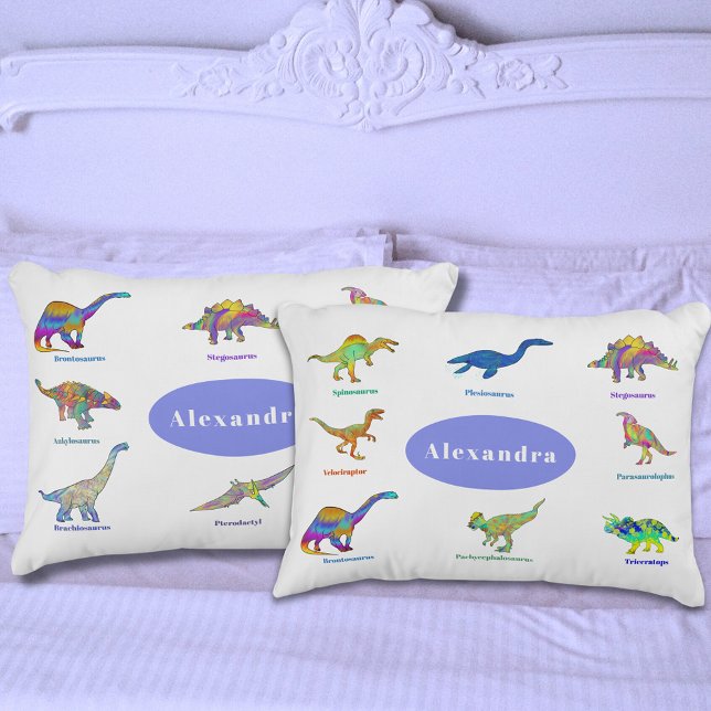Dinosaurier mit Namen Muster Periwinkle Kissenbezug (Dinosaurs with names colorful pattern personalized name periwinkle dino pillow case)