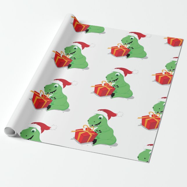 Dinosaurier mit Weihnachtsgeschenkpapier Geschenkpapier (Ungerollt)