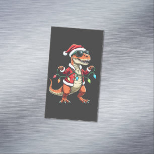 Dinosaurier mit Weihnachtslicht-Weihnachtsmannmütz Magnetische Visitenkarte