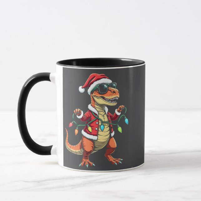 Dinosaurier mit Weihnachtslicht-Weihnachtsmannmütz Tasse (Links)