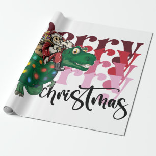 Dinosaurier mit Weihnachtsmann Geschenkpapier