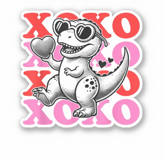 Dinosaurier mit Xo-Muster für den Valentinstag Aufkleber (Vorderseite)