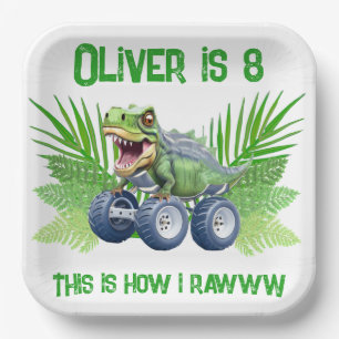 Dinosaurier-Monster-LKW personalisiert Geburtstag Pappteller