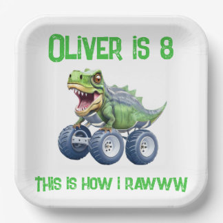 Dinosaurier-Monster-LKW personalisiert Geburtstag Pappteller