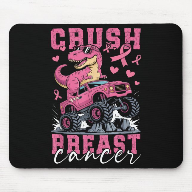 Dinosaurier Monster Truck Pink Ribbon Crush Brust  Mousepad (Vorne)