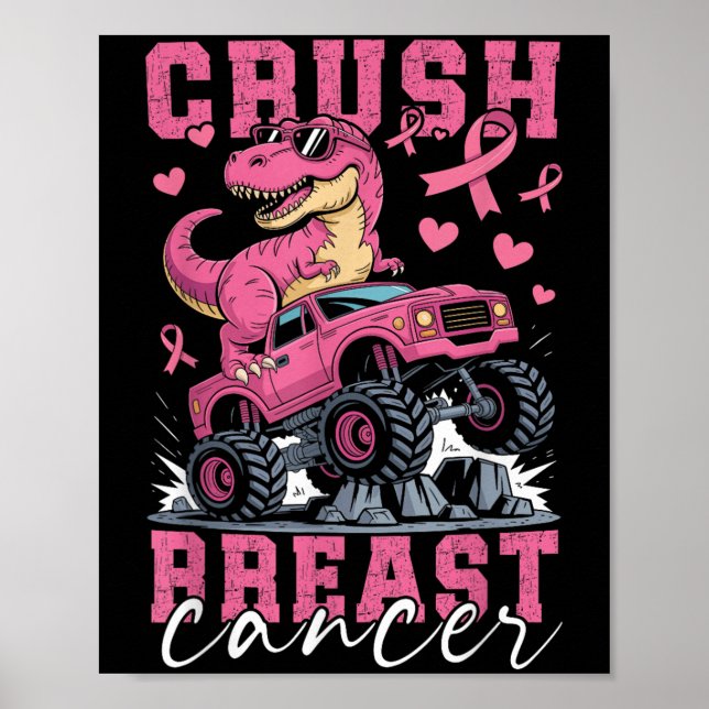 Dinosaurier Monster Truck Pink Ribbon Crush Brust  Poster (Vorne)