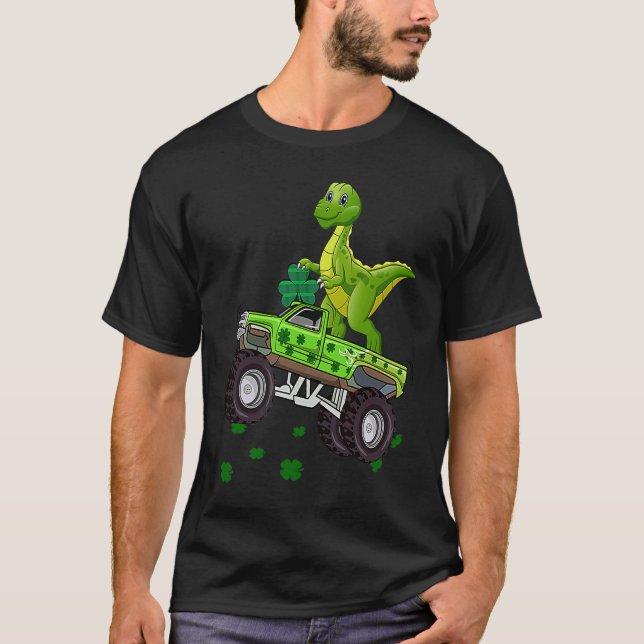 Dinosaurier Monster Truck Trex St Patricks Day Boy T-Shirt (Vorderseite)