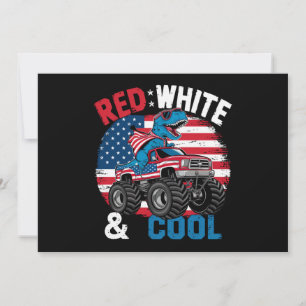 Dinosaurier-Monstertruck Dino 4. Juli-Flagge Junge Einladung