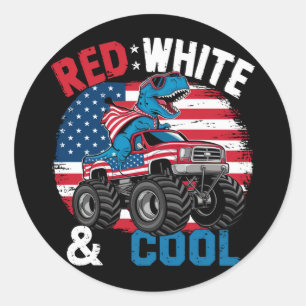 Dinosaurier-Monstertruck Dino 4. Juli-Flagge Junge Runder Aufkleber