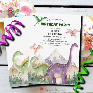 Dinosaurier & Mountains farbenfrohe 5. Geburtstags Einladung
