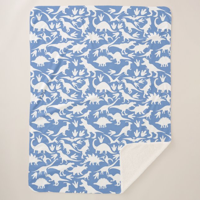 Dinosaurier Muster 01 w. LBlue BG Sherpadecke (Vorderseite)