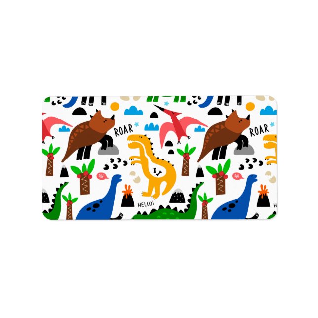 Dinosaurier-Muster Adressaufkleber (Vorne)