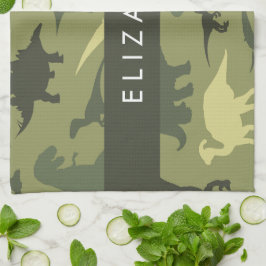 Dinosaurier Muster, Dinosaur Silhouette, Ihr Name Geschirrtuch