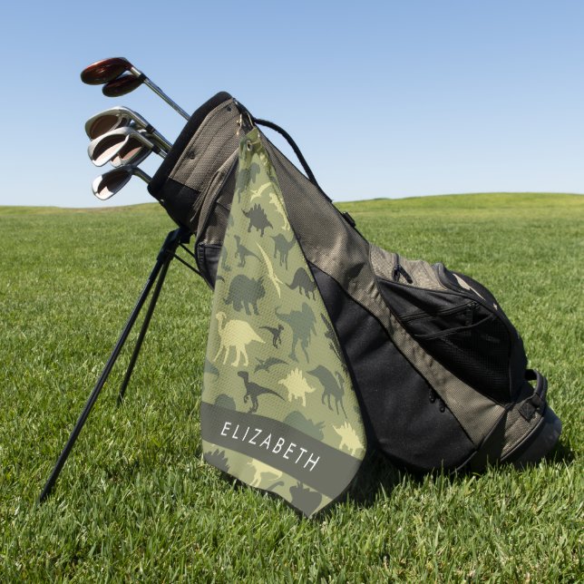 Dinosaurier Muster, Dinosaur Silhouette, Ihr Name Golfhandtuch (Gras)