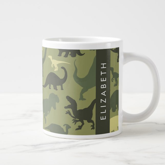 Dinosaurier Muster, Dinosaur Silhouette, Ihr Name Jumbo-Tasse (Rechts)