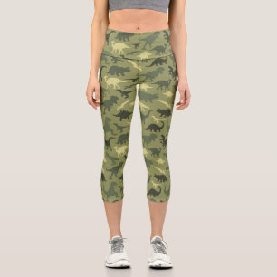 Dinosaurier-Muster, Dinosaurier-Silhouette, grüner Capri Leggings