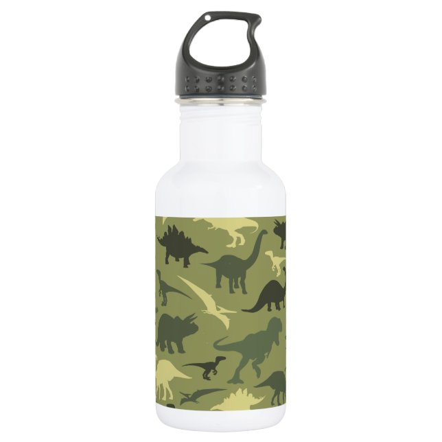 Dinosaurier-Muster, Dinosaurier-Silhouette, grüner Edelstahlflasche (Vorderseite)