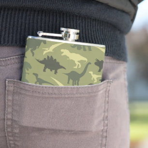 Dinosaurier-Muster, Dinosaurier-Silhouette, grüner Flachmann