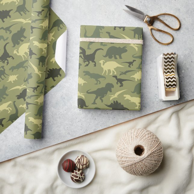 Dinosaurier-Muster, Dinosaurier-Silhouette, grüner Geschenkpapier (Kunsthandwerk)