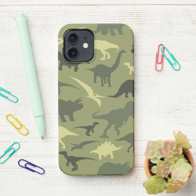 Dinosaurier-Muster, Dinosaurier-Silhouette, grüner iPhone Hülle (Auf dem Schreibtisch)