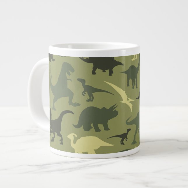 Dinosaurier-Muster, Dinosaurier-Silhouette, grüner Jumbo-Tasse (Vorderseite Links)
