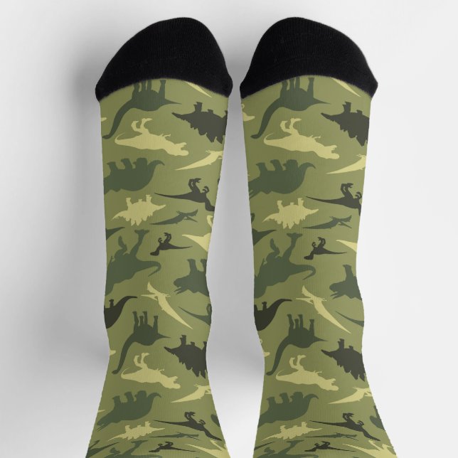 Dinosaurier-Muster, Dinosaurier-Silhouette, grüner Socken (Oben)