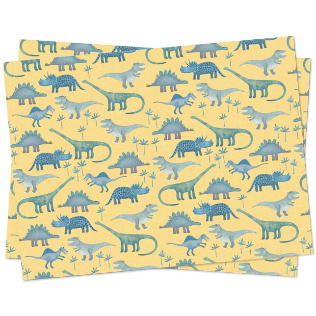 Dinosaurier Muster Gelbes Gewebe Papier (Fun yellow and blue dinosaur tissue paper)