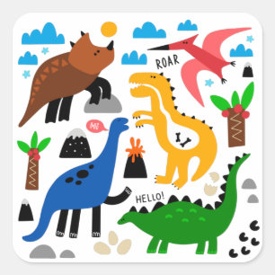 Dinosaurier-Muster Quadratischer Aufkleber