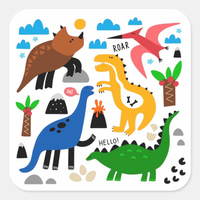 Dinosaurier-Muster Quadratischer Aufkleber (Vorderseite)
