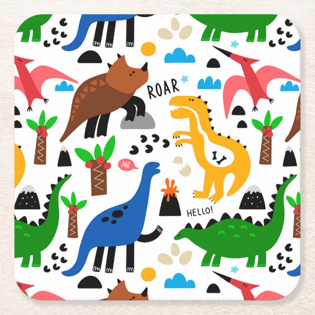 Dinosaurier-Muster Rechteckiger Pappuntersetzer (Vorderseite)