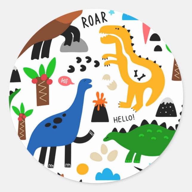 Dinosaurier-Muster Runder Aufkleber (Vorderseite)
