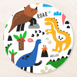 Dinosaurier-Muster Runder Pappuntersetzer