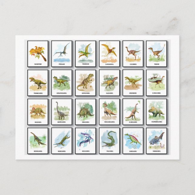 Dinosaurier-Namen Feiertagspostkarte (Vorderseite)