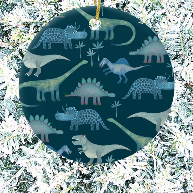 Dinosaurier Niedlich Keramik Ornament (Fun dinosaur pattern Christmas ornament)