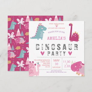 Dinosaurier niedlich-moderne rosa Geburtstagsparty Einladung