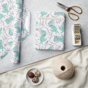 Dinosaurier, Niedliche Dinosaurier, Raumschiff, St Geschenkpapier